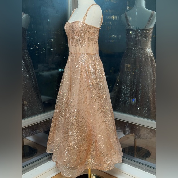 🆕 BRONX & BANCO 🧿 NWOT Mademoiselle Gold Sequin Midi Dress , Size M US 6 - Picture 9 of 17